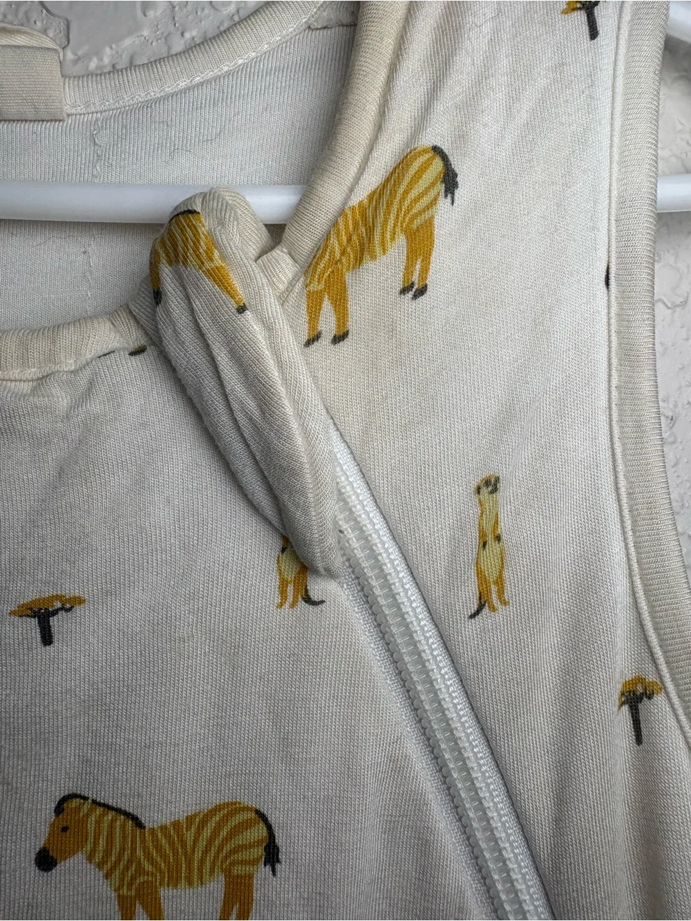 Baby Sleeveless Sleep Sack - White with Mustard Zebra and Meercat Print